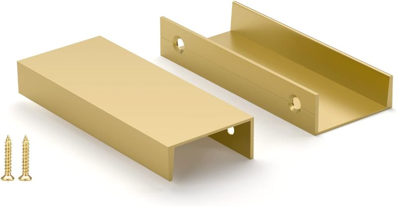 Photo 1 of Pack Brushed Brass Edge Finger Tab Pull for Cabinets Kitchen Concealed Aluminum Flat Hidden Bar Pulls Drawer Pulls Easy to Install 