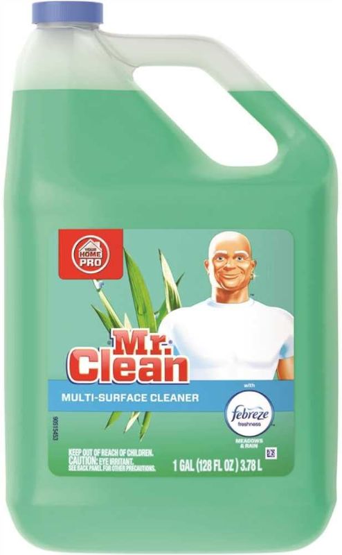 Photo 1 of Mr. Clean Multipurpose Cleaning Solution with Febreze, 128 oz. Capacity Bottle, Meadows and Rain Scent Green 3.78 Liter
 