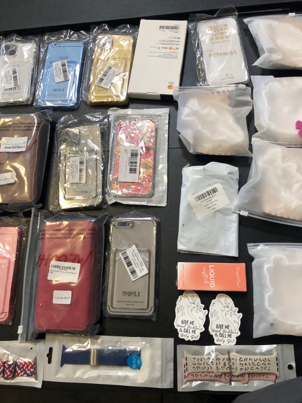 Photo 2 of mystery bag lot filled with random mixed items including cute phone cases, christmas decor, 3d stitch , apple watch bands , stickers etc sizing colors and size do vary on item makeup lipstick  
sold as is n returns or exchanges 