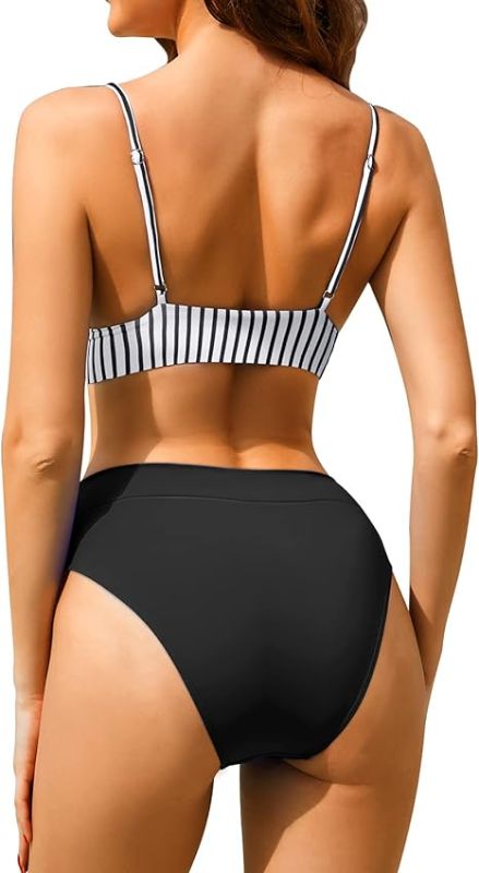 Photo 1 of Tempt Me Women  Waisted Bikini Set Two Piece Bathing Suits Triangle Swimsuit XL black and white 
 