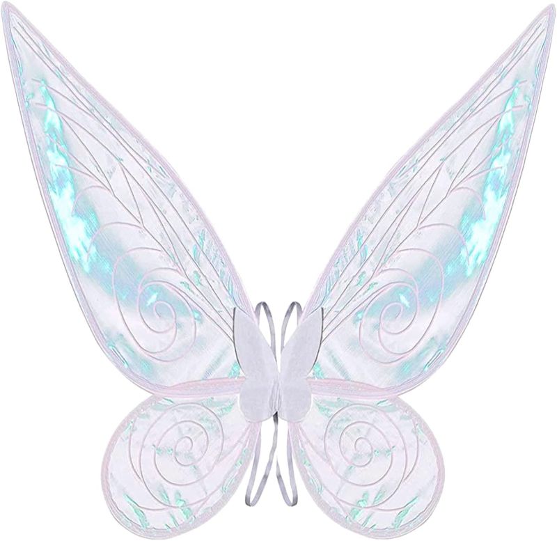Photo 1 of YCNASSS Fairy Wings Butterfly Wings Dress Up Sparkling Sheer Angel Wings Halloween Costume Fairy Wings for Girls Kids (White)