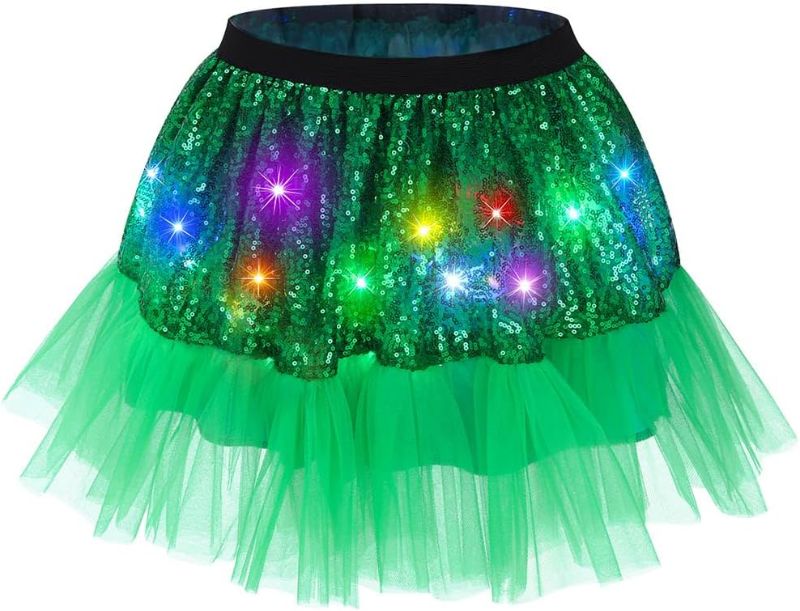 Photo 1 of Kakaco  Sequin Skirt Green Tulle Tutus Sparkly Dance Mini Skirts for Women and Girls