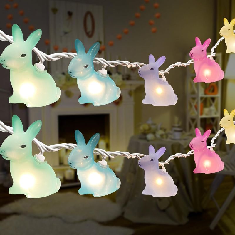 Photo 1 of 8.5FT Easter Rabbit String Lights, Easter Bunny Decorations Lights with10 Multicolored Rabbits, Colors Rabbit Shaped Light for Bedroom Party Indoor Birthday Children's Day Decor
