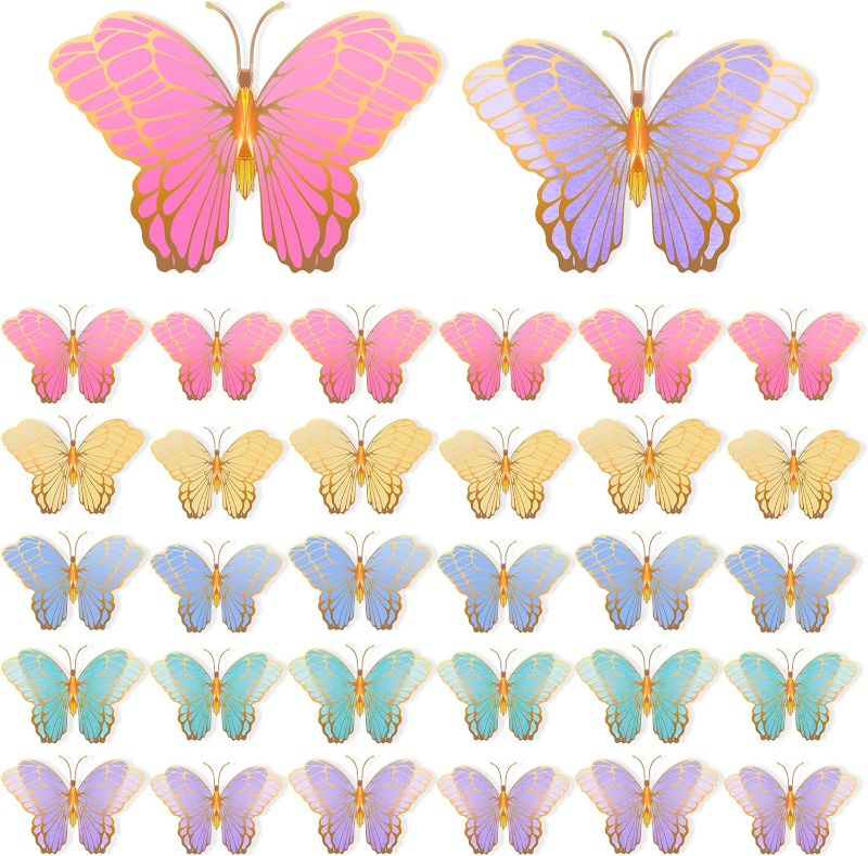 Photo 1 of 50 Pieces 3D Golden Butterfly Centerpiece Butterfly Birthday Party Decorations Butterfly Theme Table Toppers for Wedding Baby Shower Party Supplies, 12x9in,10x7in (Colorful)
