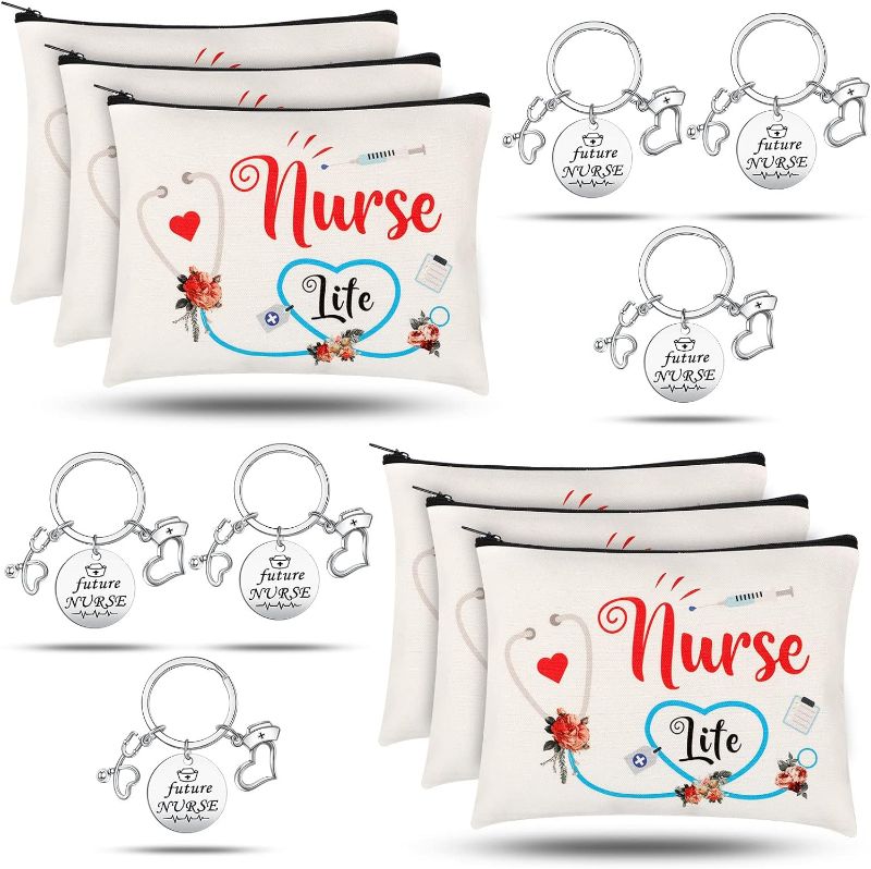 Photo 1 of 12 Pcs Nurse Appreciation Gift, 6 Nurse Makeup Bags and 6 Nurse Appreciation Keychains, Nurse Practitioner Gifts Nurse Christmas Gifts Nurse Week Day Gifts for Women (Cute Style)
