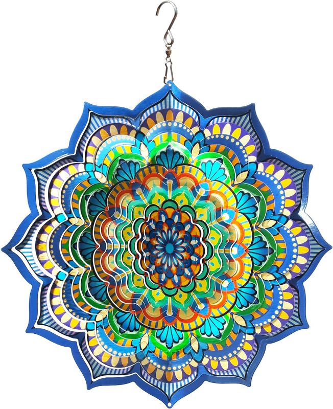 Photo 1 of Wind Spinner Mandala Blossom 12 inch 3D Stainless Steel Worth Gift Laser Cut Hanging Wind Spinners Metal Kinetic Yard Art Decorations Indoor/Outdoor Décor
