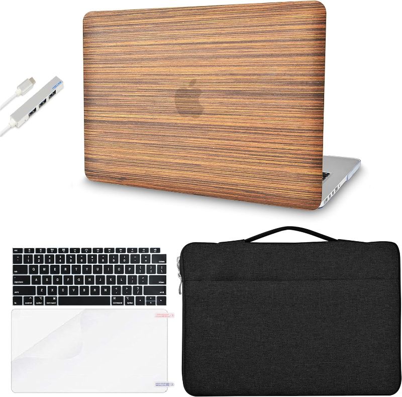 Photo 3 of Compatible with MacBook Air 13 inch Case 2020 2019 2018 A1932 Retina Display + Touch ID Italian Leather Hard Shell + Keyboard Cover + Sleeve Bag + Screen Protector + USB (Wood Leather 2)
