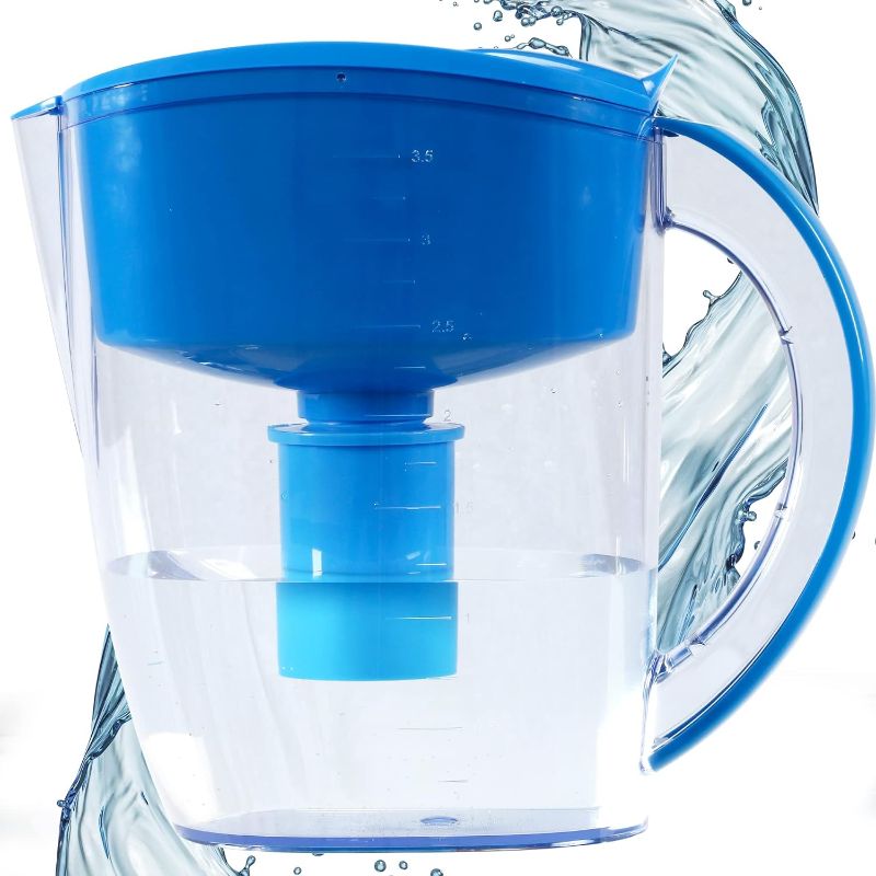 Photo 1 of brita Water Filter Pitcher with Lid - 5 Stage Water Filtration System, Flip Top Lid, & Replaceable Filter - 12-Cup Pitcher for Drinking, Cooking, or Gift for Family Home - Blue
