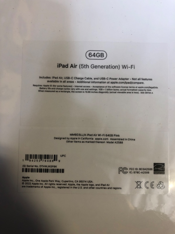 Photo 5 of Apple iPad Air (5th Generation): with M1 chip, 10.9-inch Liquid Retina Display, 64GB, Wi-Fi 6, 12MP front/12MP Back Camera, Touch ID, All-Day Battery Life – Pink WiFi Pink 64GB
(FACTORY SEALED)