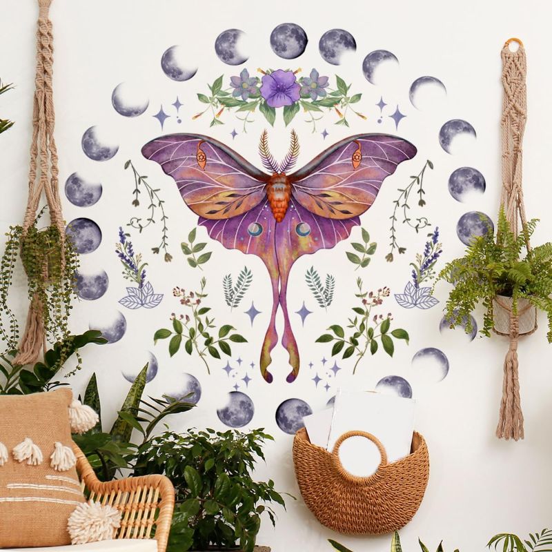 Photo 1 of 3 Pieces Butterfly Floral Wall Decals Vinyl Earth/Leaves Wall Stickers Peel and Stick Wallpaper Removable Waterproof Wall Murals Self-Adhesive Purple Butterfly Wall Decor for Bedroom Living Room
