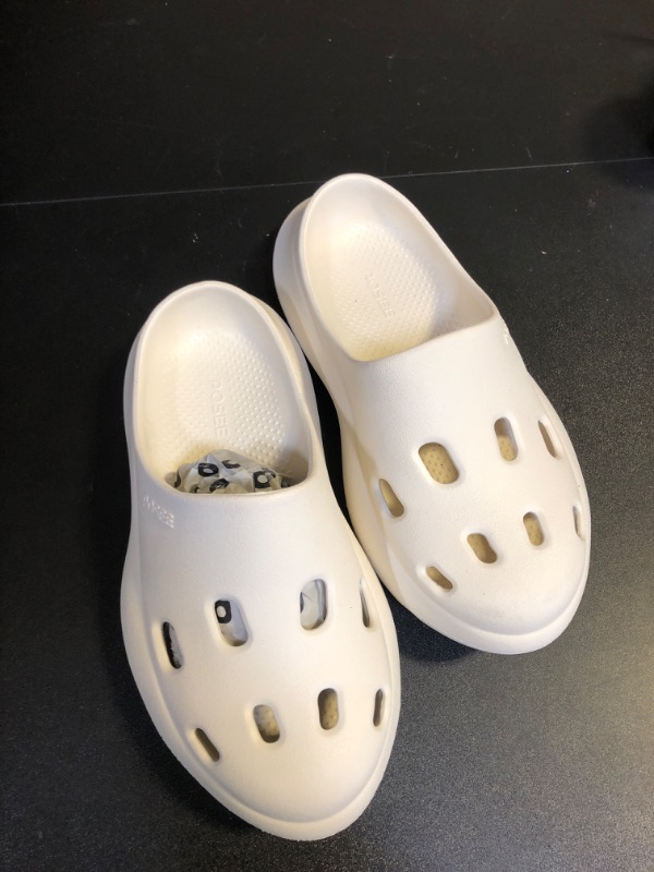 Photo 1 of posee Scrub Clogs Poopoo Slippers for Women Men Garden Shoes Arch Support Quick Drying Slides Summer Slip on Beach Sandals 6-6.5 Women/5-5.5 Men White