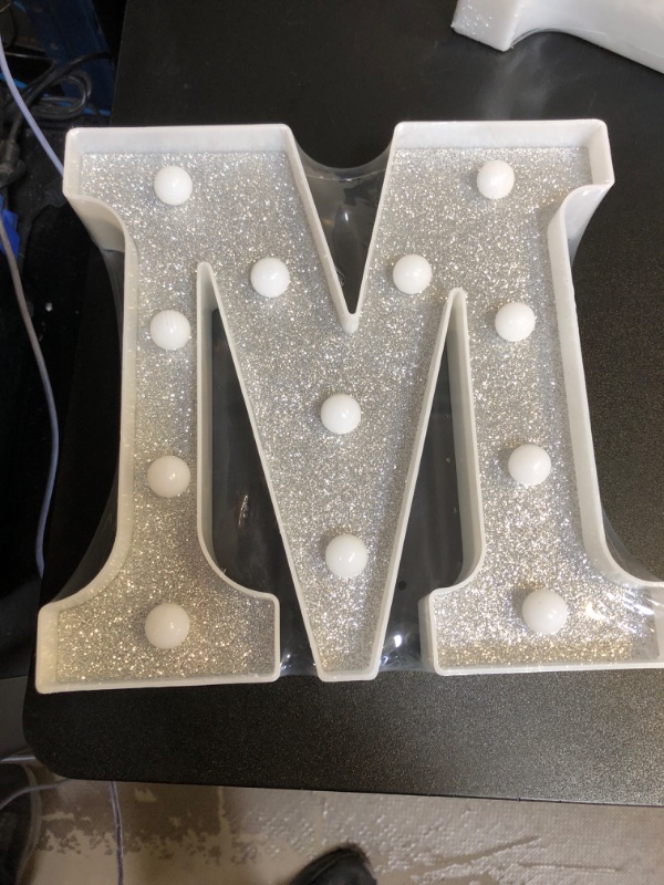 Photo 1 of LED Marquee Letter Lights, Silver Letters Glitter Alphabet Letter Sign Battery Powered Night Light Girls Gifts Birthday Wedding Home Bar Holiday Party Decorations, Bling Silver Letter M