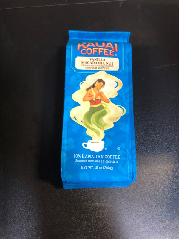 Photo 2 of Kauai Hawaiian Ground Coffee, Vanilla Macadamia Nut Flavor (10 oz Bag) - 10% Hawaiian Coffee from Hawaii's Largest Coffee Grower - Bold, Rich Blend Vanilla Macadamia Nut 10 Ounce (Pack of 1) EXP 6/16/2024