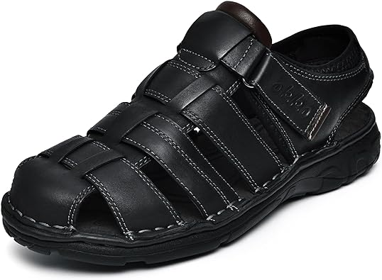 Photo 1 of OKKO Men's Leather Sandals Slip On Athletic Fisherman Sandal Adjustable Straps Outdoor Sandal Summer Casual Shoe for Men 8 BLACK