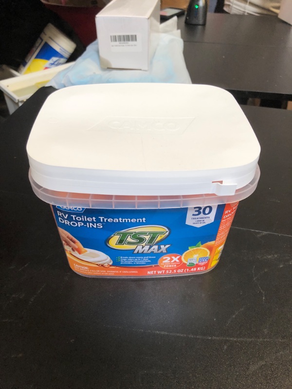 Photo 2 of Camco TST MAX Camper/RV Toilet Treatment Drop-INs | Control Unwanted Odors & Break Down Waste and Tissue | Safe Septic Tank Treatment | Orange Scent, 30-Pack (41183) Orange 30 Count (Pack of 1)