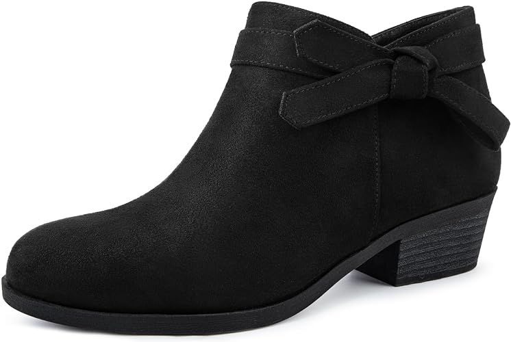 Photo 1 of Womens Ankle Boots, Chunky Low Heel Pointed Toe Tie Knot Side Zipper Non-Slip Short Booties Black Grey
   8.5 