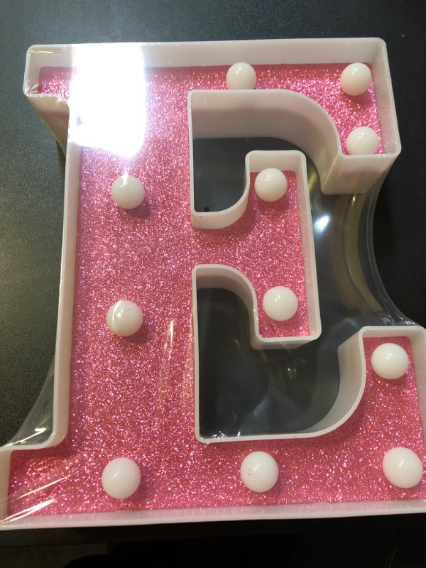 Photo 1 of Pink Alphabet Marquee Letters Sign, Glitter LED Marquee letter Lights Sign Battery Powered for Night Light Girls Bedroom Birthday Gifts Wedding Pink Party Baby Shower Decorations, Pink E Letter E
