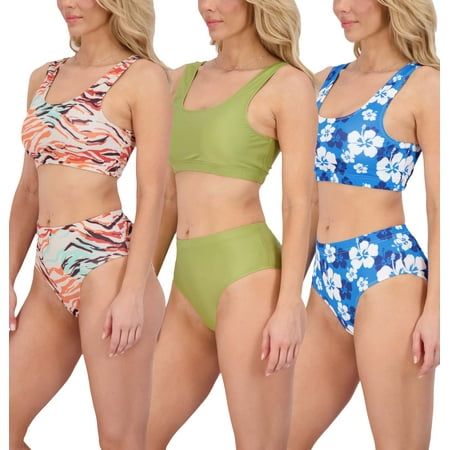 Photo 1 of Real Essentials 3 Pack: Womens 2-Piece Bikini Modest Teen Adult Athletic Beach Swimsuit Tankini - Available in Plus Size
