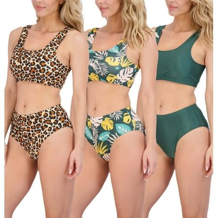 Photo 1 of Small Real Essentials 3 Pack: Womens 2-Piece Bikini Modest Teen Adult Athletic Beach Swimsuit Tankini - Available in Plus Size
