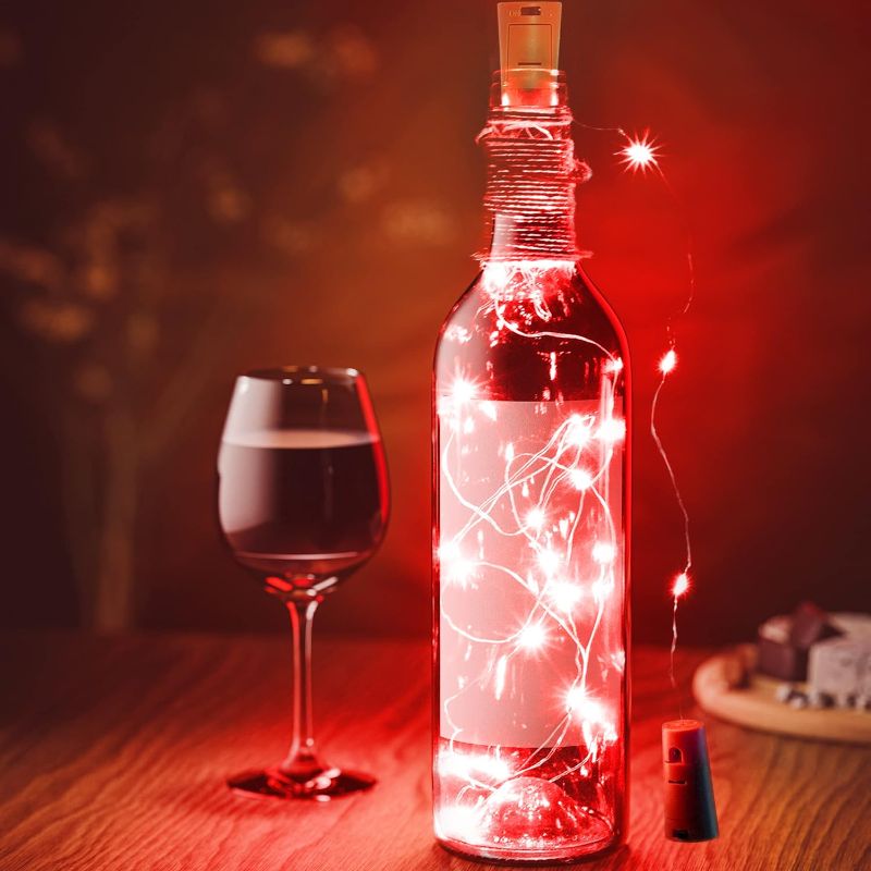 Photo 1 of 24pc Wine Bottle Lights with Cork - Red Fairy String Lights Battery Operated Cork Lights for Wine Liquor Bottle,Jar,Vase,Christmas,Birthday,Wedding Halloween Party Table Decor