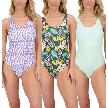 Photo 1 of Real Essentials 3 Pack: Women S One Piece Swimsuit Modest Athletic Bathing Suit Adults & Teens - Available in Plus Size
