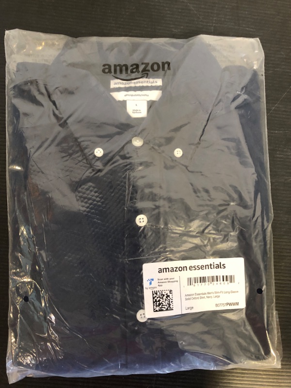 Photo 2 of Size L--Amazon Essentials Men's Slim-Fit Long-Sleeve Oxford Shirt Large Navy