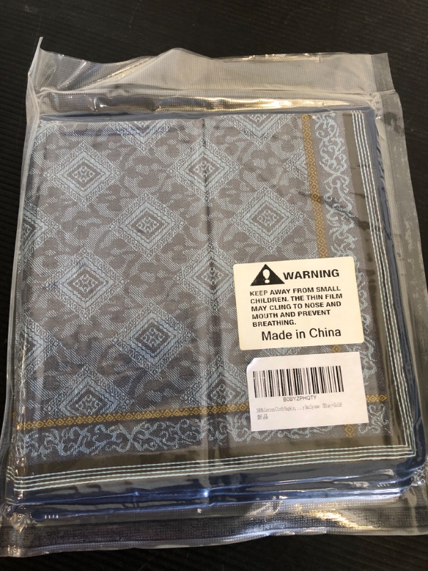 Photo 1 of 100% Cotton Cloth Napkin, Unique Elegant Pattern, 6 Pieces per Pack, Suitable for Wedding, Festival, Dinner Party Daily use. (Blue + Gold)