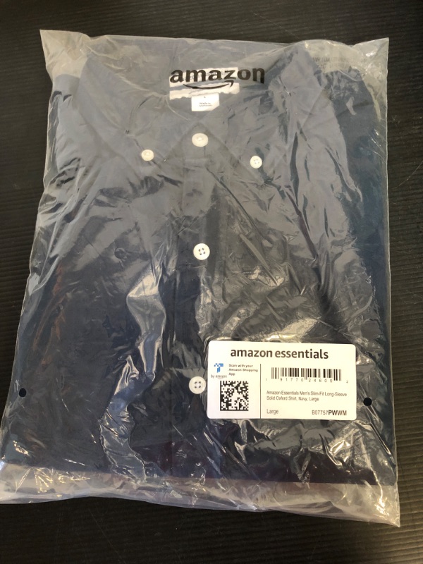 Photo 2 of Size L--Amazon Essentials Men's Slim-Fit Long-Sleeve Oxford Shirt Large Navy