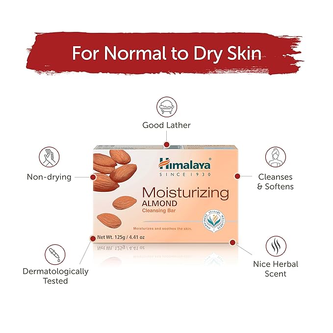 Photo 1 of Himalaya Moisturizing Almond Cleansing bar, Body Soap for Soft and Healthy-Looking Skin 4.41 oz/125 g, 6 Pack