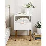 Photo 1 of Nightstand, Drawer Dresser for Bedroom, Small Side Table with Drawer, Bedside Furniture, Night Stand, End Table with Gold Frame for Bedroom, Living Room, White Diamond