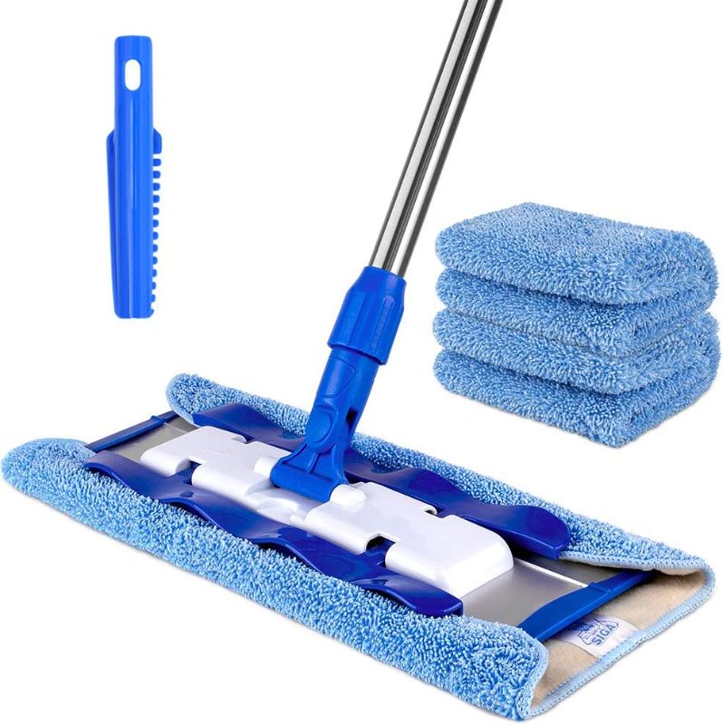 Photo 1 of MR.SIGA Professional Microfiber Mop for Hardwood, Laminate, Tile Floor Cleaning, Stainless Steel Handle - 3 Reusable Flat Mop Pads and 1 Dirt Removal Scrubber Included
