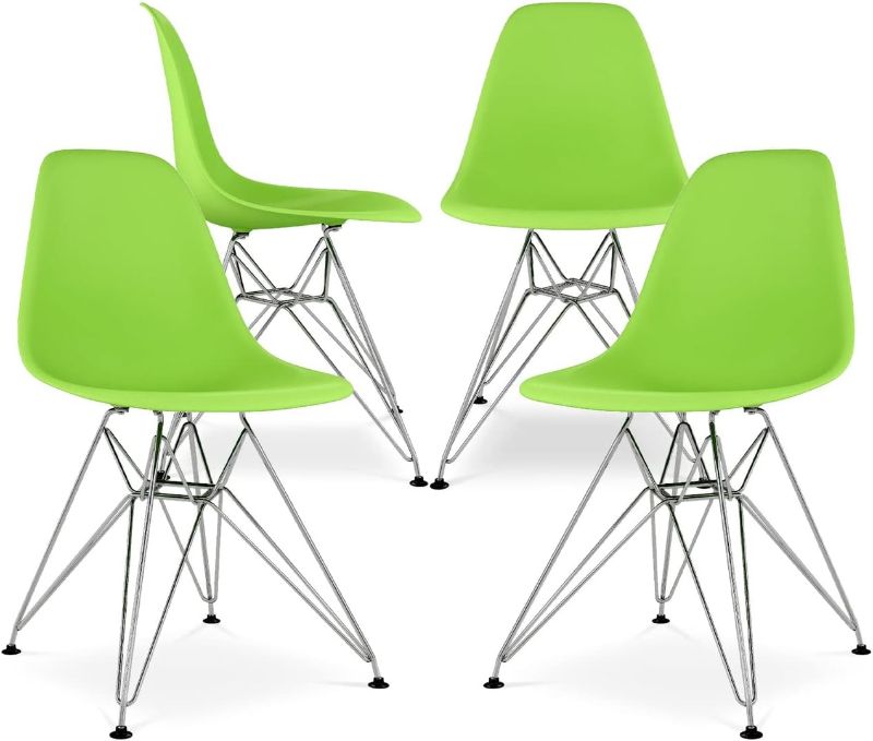 Photo 1 of Tower 17" Plastic and Chrome Steel Dining Chairs in Green (Set of 4)
