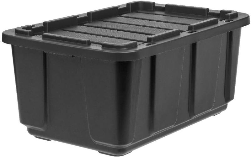 Photo 1 of IRIS USA 27 Gallon Large Heavy-Duty Storage Plastic Tote, Rugged Garage Organizer Container with Durable Snap Lid, Black

