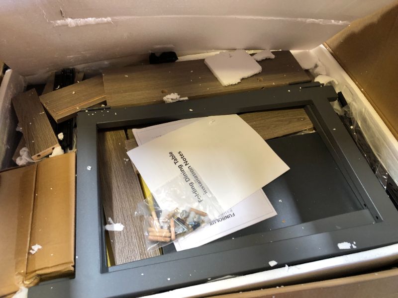 Photo 1 of FUNROLUX Folding Dining Table with Storage Rack and 2 Drawers, Movable Kitchen Table Extendable Versatile Table Space Saving Foldable in 3 Forms (Grey)