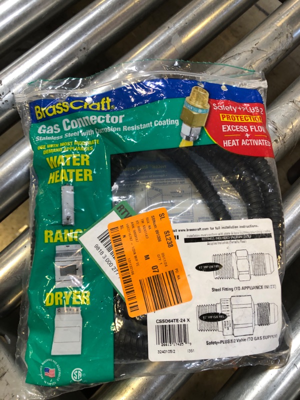 Photo 1 of 1/2 in. MIP x 1/2 in. MIP x 24 in. Gas Connector (1/2 in. OD) w/Safety+Plus2 Thermal Excess Flow Valve (85,000 BTU)