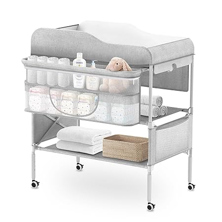 Photo 1 of Portable Baby Diaper Changing Table, Foldable Diaper Changing Table, Waterproof Diaper Changing Table Height Adjustable Changing Diaper Station for Infant and Nursery, Mobile Changing Table
