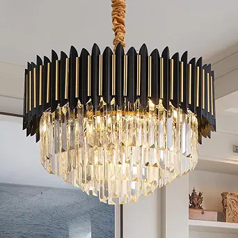 Photo 1 of 20in Black Gold Chandelier for Dining Room, 9-Light Crystal Hanging Lighting for Kitchen Island, K9 Luxury Crystal Chandelier for Living Room Bedroom
