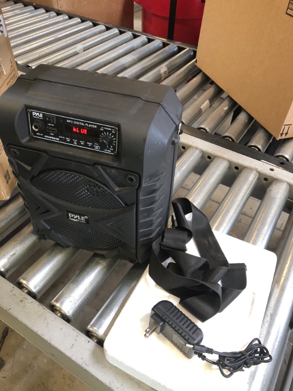 Photo 1 of Pyle Portable Bluetooth PA Speaker System, 300W Rechargeable Outdoor Bluetooth Speaker Portable PA System w/ 8” Subwoofer, AUX, Microphone in, Party Lights, MP3/USB, Radio, Remote
