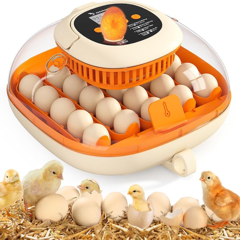 Photo 1 of 25 Egg Incubator for Hatching Chicks, Automatic Egg Turner with Thermometer Seat and Humidity Control, Egg Candler, 360° View with Clear Window, Incubators for Chicken Egg (Orange)
