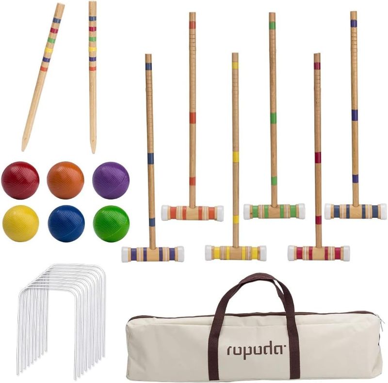 Photo 1 of ropoda Six-Player Croquet Set with Wooden Mallets, Colored Balls, Sturdy Carrying Bag for Adults &Kids, Perfect for Lawn,Backyard,Park and More
