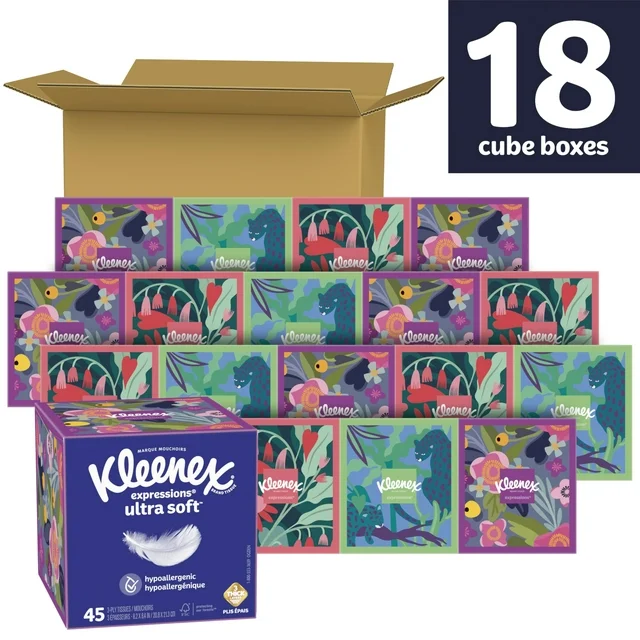Photo 1 of Kleenex Expressions Ultra Soft Facial Tissues, 18 Cube Boxes
