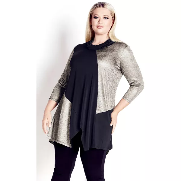 Photo 1 of Avenue | Women's Plus Size Piper Shimmer Tunic - Gold - 30w