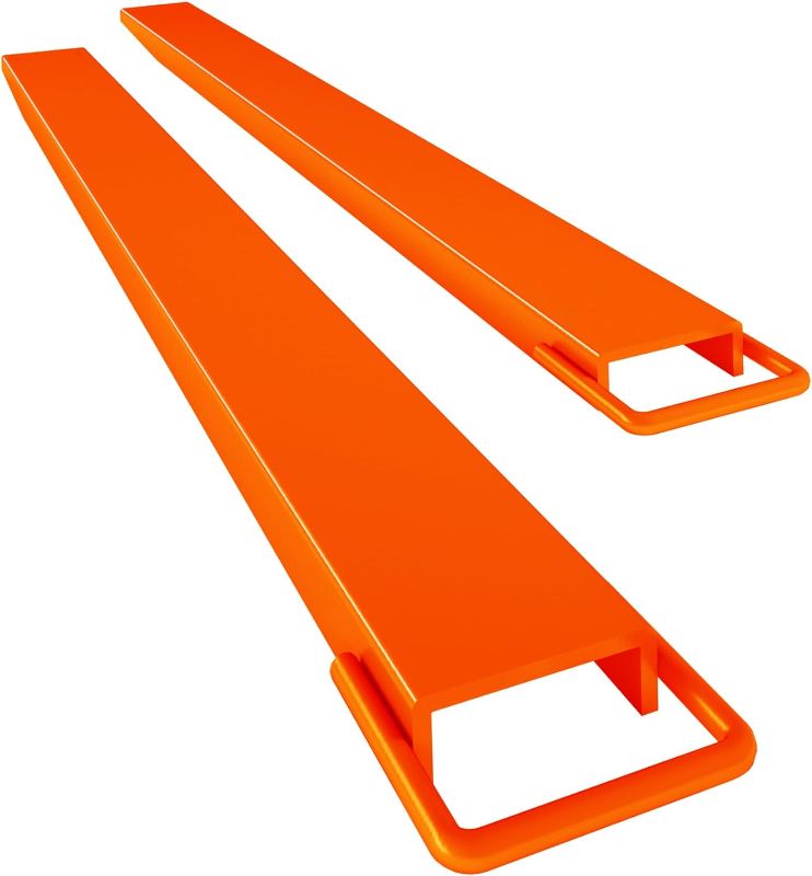 Photo 1 of Forklift Extensions, 72" Length 4.5" Width Pallet Fork Extensions, Heavy Duty Sliding Forklift Attachment, 1 Pair Fork Extensions for Forklift, Orange

