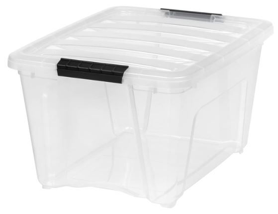 Photo 1 of IRIS USA 32 Qt Stackable Plastic Storage Bin with Lid - BPA-Free, Made in USA - See-Through Organizing Solution, Latches, Durable Nestable Container, Secure Pull Handle - Clear
