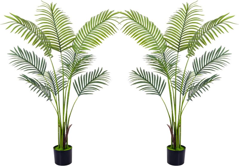 Photo 1 of Artificial Golden Cane Palm Tree 2Packs 4Feet Faux Plant for Home Decor Indoor Outdoor Faux Areca Palm Tree in Pot for Home Office Perfect Housewarming Gift with Adjustable Trun
