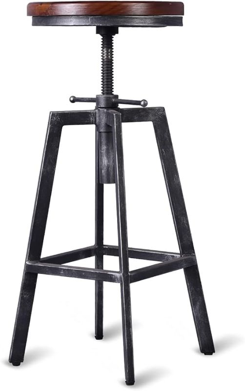 Photo 1 of Industrial Bar Stools 25.6-30.5inch Counter Bar Height Adjustable Swivel Wooden Seat Kitchen Dining Chair