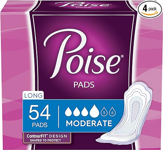 Photo 1 of Poise Incontinence Pads, Moderate Absorbency, Long, 54 Count