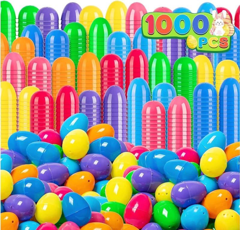 Photo 1 of 1000 PCS 2.4" Plastic Easter Eggs Bulk, Empty Easter Eggs in 8 Colors, Fillable Colorful Easter Eggs with Hinge, Perfect for Easter Hunt, Basket Stuffers Fillers and Easter Theme Party Favors
