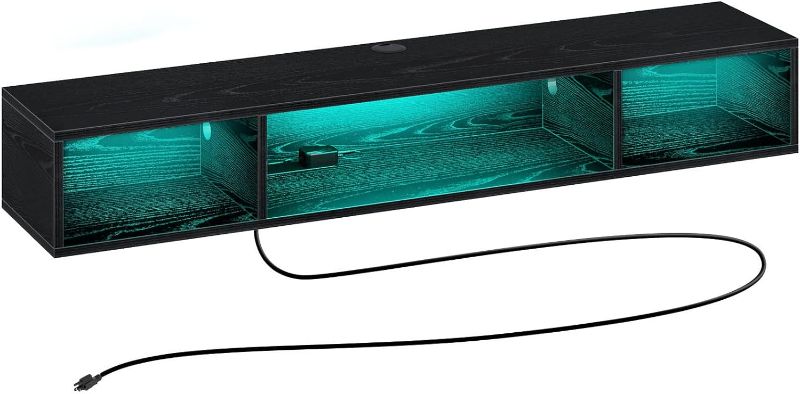 Photo 1 of Rolanstar TV Stand with Power Outlet, Floating TV Stand with RGB Lights, 55.1" Wall Mounted TV Shelf, Black Media Console with Storage Shelf, Entertainment Shelf Under TV for Living Room, Bedroom 55.1” Black
