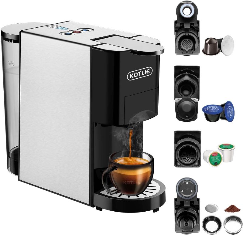 Photo 1 of KOTLIE Single Serve Coffee Maker,5in1 Espresso Machine for Nespresso/Dolce Gusto/K cups/L'OR/Ground Coffee/illy 44mm ESE,Hot and Cold Brew Coffee Maker,19Bar Coffee Machine
